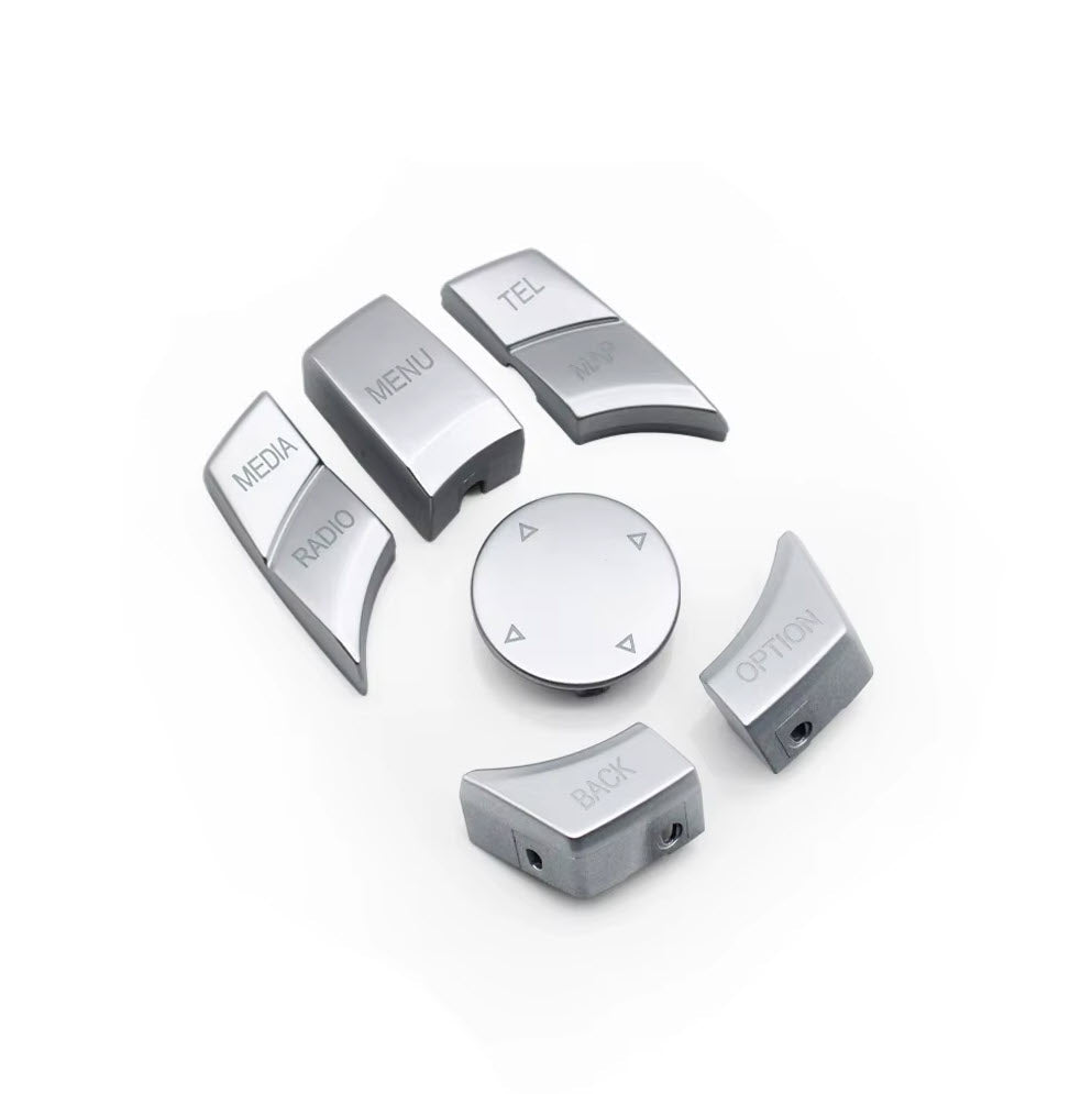 iDrive control buttons replacement kit for BMW 5 Series E60 (2004 - 2010) BMW Euro Premium Parts Silver Top left "MEDIA", Bottom right "MAP"