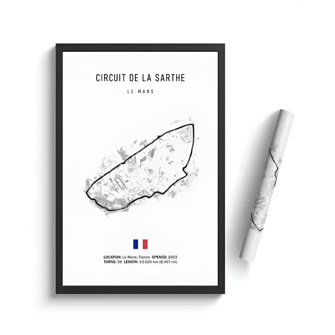 Car poster track of Le Mans, France | Wall art for your interior decoration Euro Premium Parts Light 12" by 18"