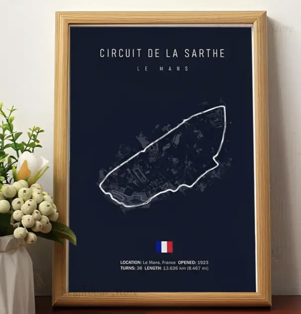 Car poster track of Le Mans, France | Wall art for your interior decoration Euro Premium Parts Dark 12" by 18"
