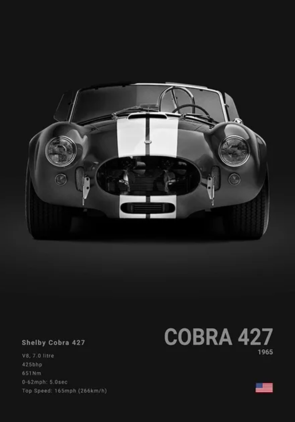 1965 Shelby Cobra 427 car poster | Wall Art for your interior decoration Euro Premium Parts Dark 12" by 18"