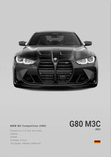 BMW M3 Competition G80 car poster | Wall Art for your interior decoration Euro Premium Parts Gray 12" by 18"