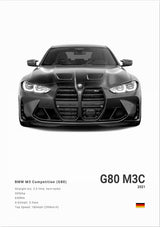 BMW M3 Competition G80 car poster | Wall Art for your interior decoration Euro Premium Parts Light 12" by 18"