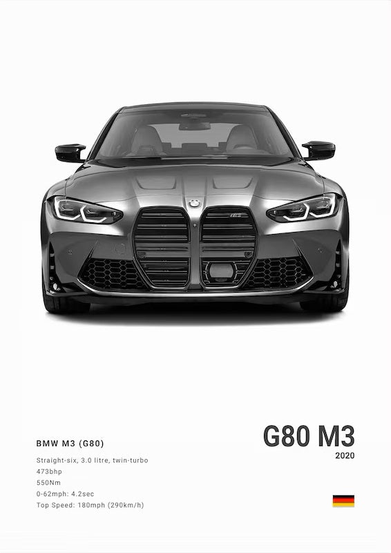 BMW M3 G80 car poster | Wall Art for your interior decoration Euro Premium Parts Light 12" by 18"