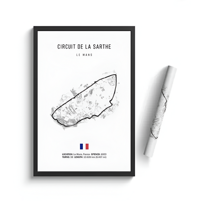 Car poster track of Le Mans, France | Wall art for your interior decoration Euro Premium Parts Light 12" by 18"